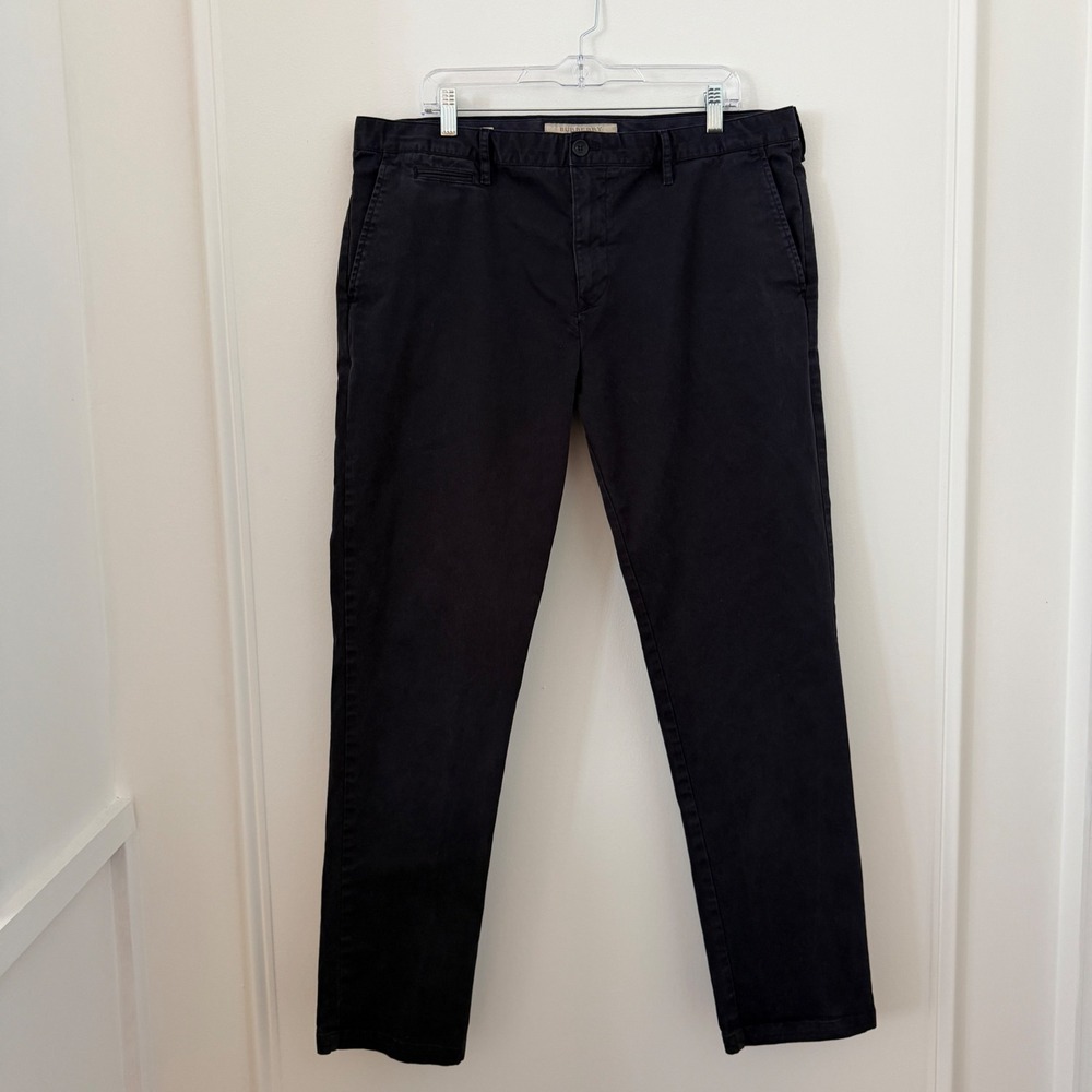 Burberry Brit Pants Mens 38x32 Black Chino Fit Trousers Cotton Blend Flat Front